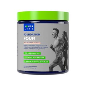 POWERLIFE Foundation Four Greens Drink with Pre & Pro Biotics, Essential Magnesium, 2 Servings of Vegetables, Strawberry Flavor 30 Servings