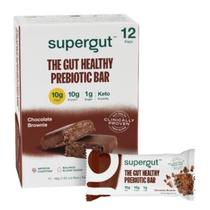 Supergut GLP-1 Boosting Prebiotic Bars, Chocolate Brownie - Gut Healthy Protein Snacks & Breakfast Bars - Keto-Friendly Meal Replacement Energy Bars (12 Count)