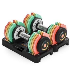 Motion Space Adjustable Dumbbells Set 22.5LB Pair, 1-Sec Fast Adjustable 5 Free Weights, Premium Comfort Non-slip Metal Handle, Compact Size for Full Body Home Workout (Rainbow)