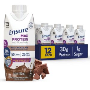 Ensure Max Protein Milk Chocolate Shake, 30g High Protein, 12 Pack