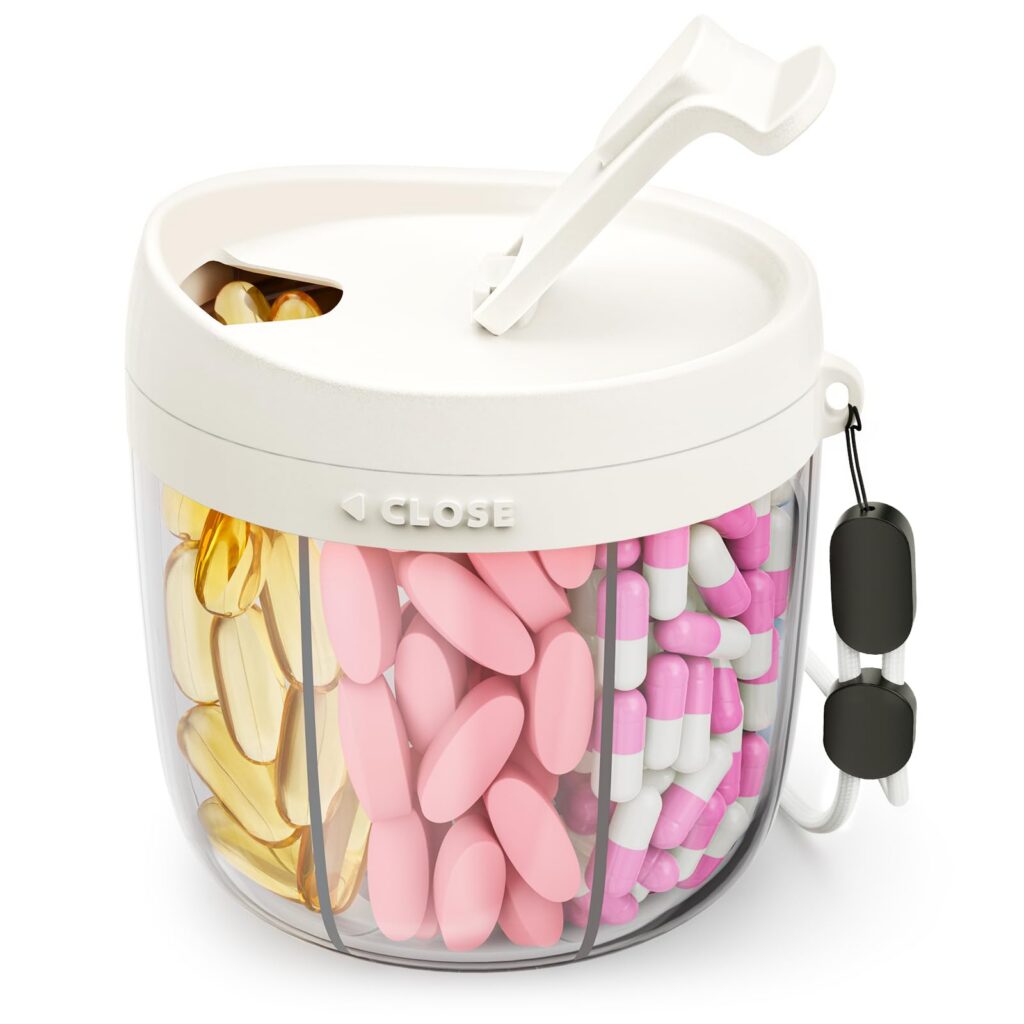 AMOOS Cute Pill Dispenser with Anti-Mix Design, 7-Slot, BPA-Free, Patented