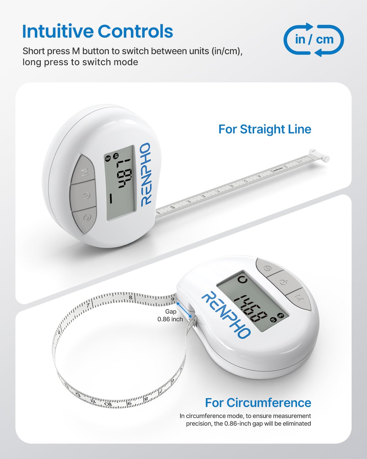 RENPHO Smart Body Measuring Tape, Bluetooth App, 60in, for Weight Loss - Image 7