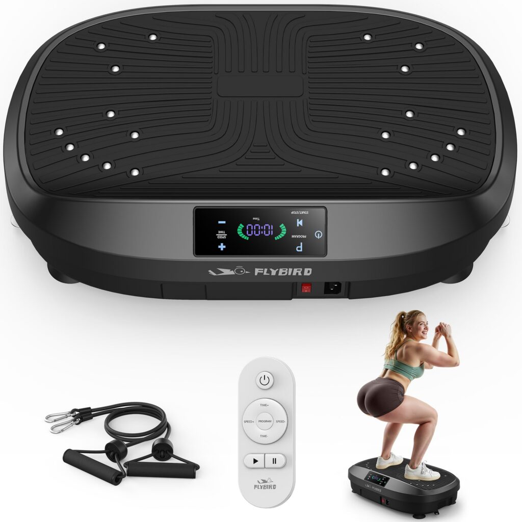 FLYBIRD Vibration Plate Exercise Machine for Lymphatic Drainage, 120 Levels Full Body Workout, Curved Vibration Plate with Powerful Motor for Weight Loss Fat Burner, Board Sport for Home Exercise Gym