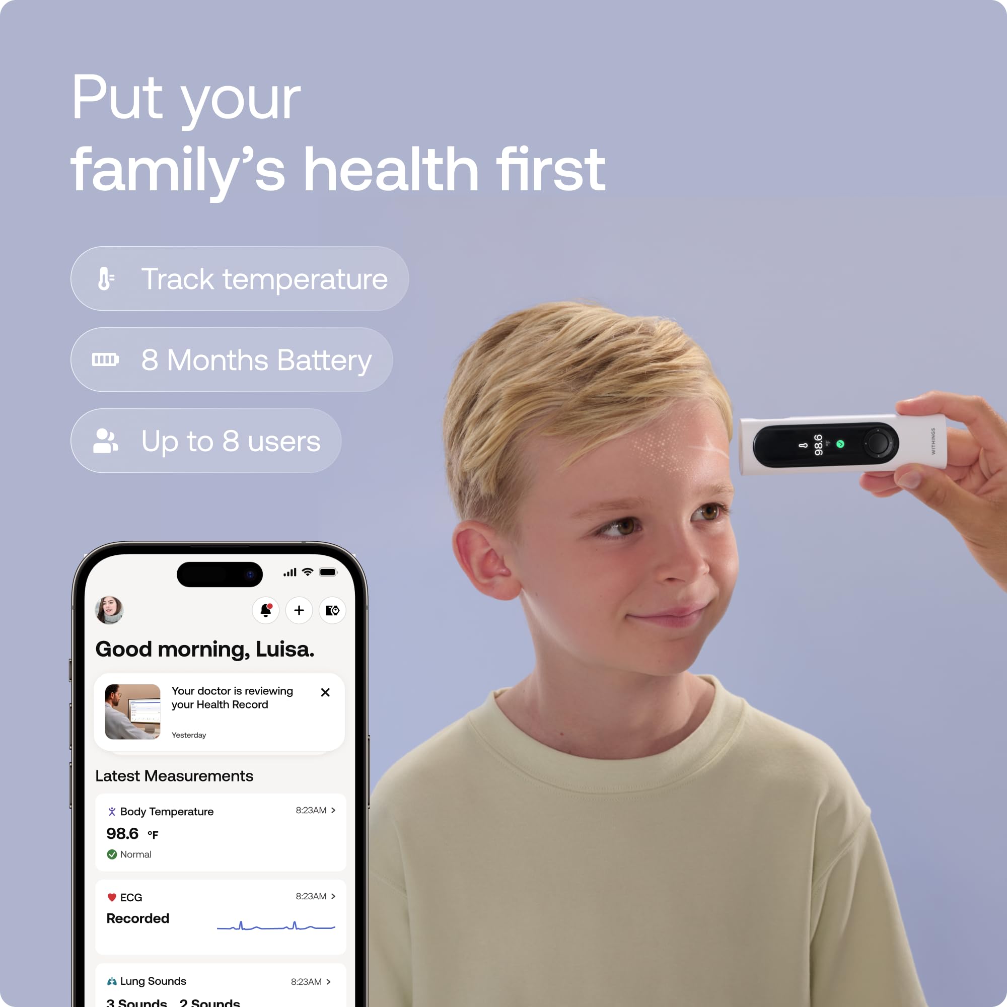 WITHINGS BeamO - Contactless Smart Thermometer, ECG Monitor, Stethoscope - Image 3