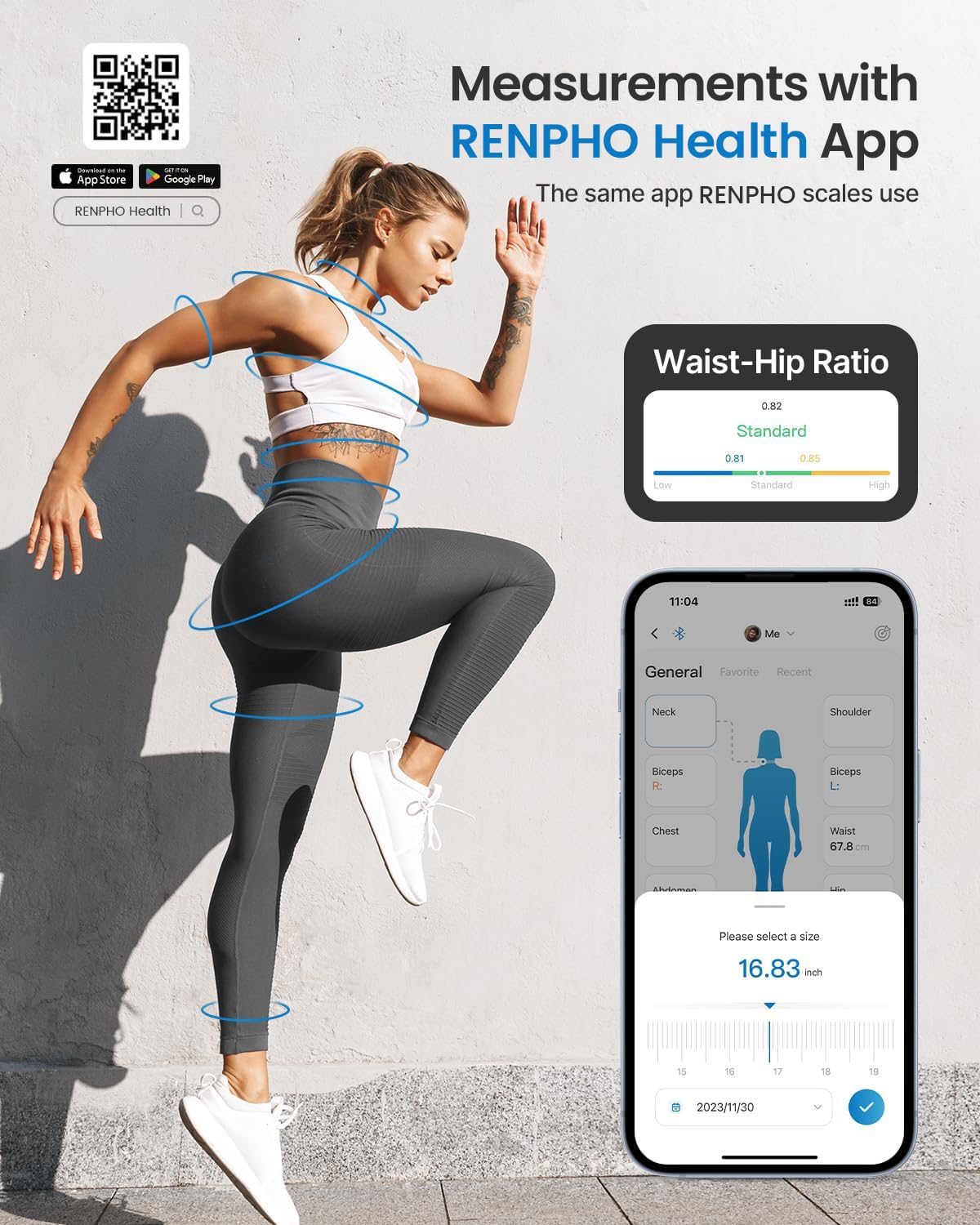 RENPHO Smart Body Measuring Tape, Bluetooth App, 60in, for Weight Loss - Image 3