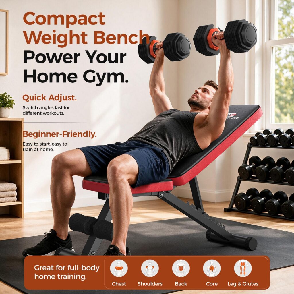 NICEPEOPLE Adjustable Weight Bench for Home Gym, 660LBS Capacity Workout Bench with 8 Backrests for Chest Shoulders Arms, Compact and Foldable Strength Bench for Small Space Apartment Room