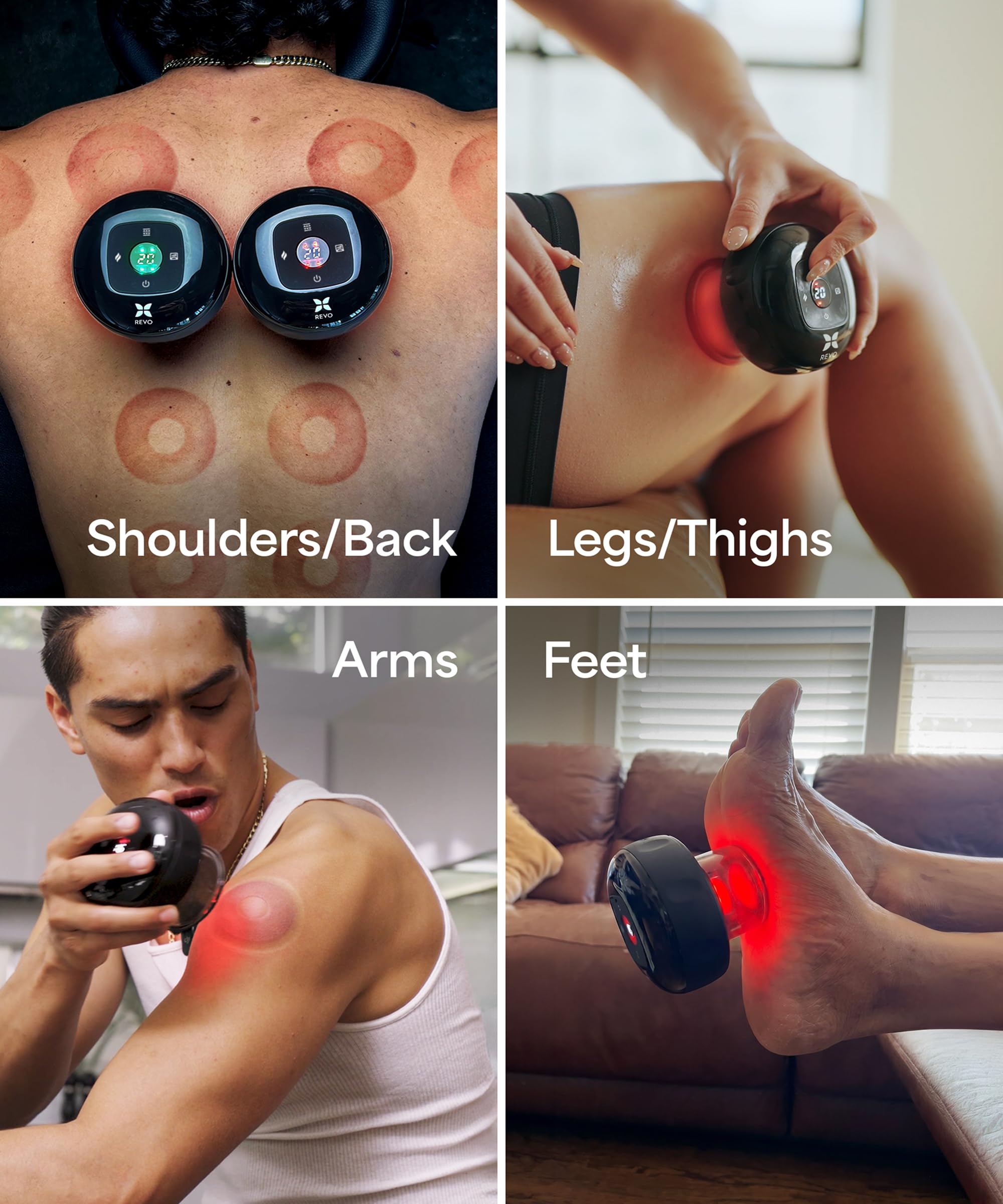 REVO The Original 4-in-1 Smart Cupping Massager with LED Light, Heat, Dynamic Suction & Vibration Massage, Portable Cordless Rechargeable Cupping Device for Body- 1 Pack - Image 6