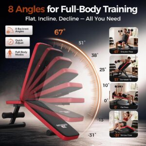 NICEPEOPLE Adjustable Weight Bench for Home Gym, 660LBS Capacity Workout Bench with 8 Backrests for Chest Shoulders Arms, Compact and Foldable Strength Bench for Small Space Apartment Room - Image 3