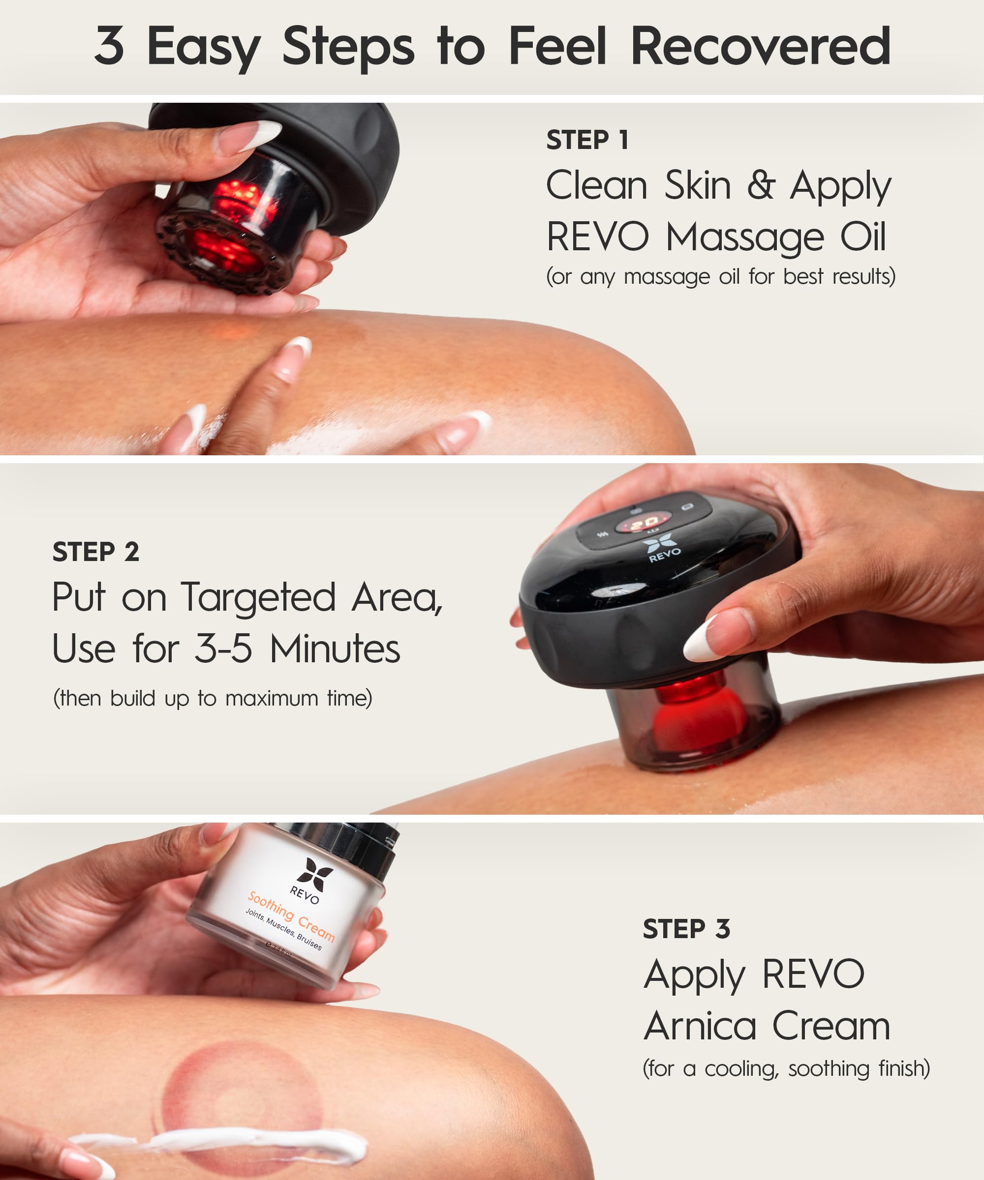 REVO The Original 4-in-1 Smart Cupping Massager with LED Light, Heat, Dynamic Suction & Vibration Massage, Portable Cordless Rechargeable Cupping Device for Body- 1 Pack - Image 2